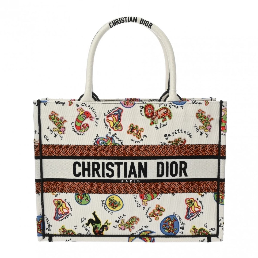 DIOR BOOK TOTE BAG MEDIUM WHITE / MULTICOLOR TOTE BAG: Dior BOOK TOTE BAG Medium White / multicolor Tote Bag Brand: Dior Type/Style: Tote Bag Material: embroidered canvas Color: White / multicolor Size: H:about 10.8inch W:about 14.2inch D:about 6.5inch