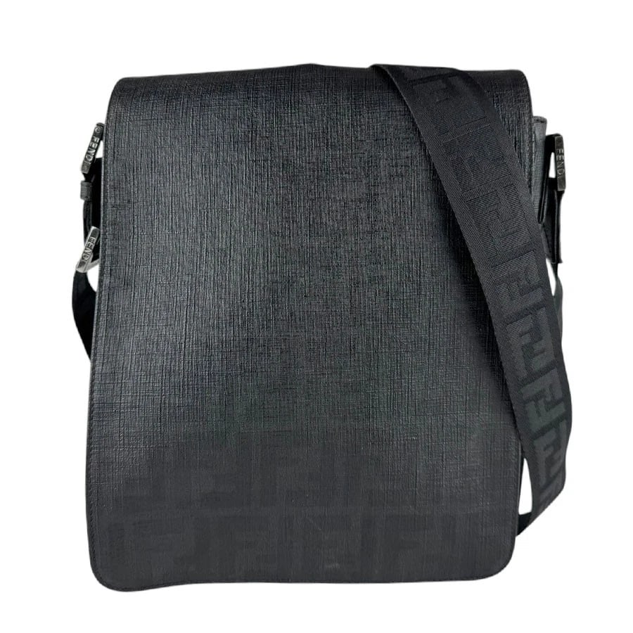 FENDI ZUCCA SHOULDER BAG BLACK PVC: FENDI Zucca Shoulder Bag Black PVC Brand: FENDI Type/Style: Shoulder Bag Material: PVC Coated Canvas Color: Black Size: Size [inch] W:7.9inx H:10.6inx D:2.8in Size [cm] W:20cmx H:27cmx D:7cm Acces