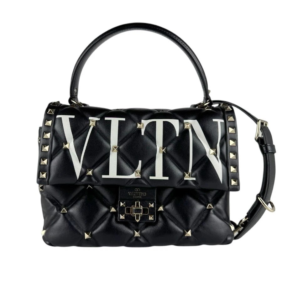 VALENTINO GARAVANI ROCKSTUD HANDBAG SHOULDER BAG: Valentino Garavani Rockstud Handbag Shoulder Bag Brand: Valentino Garavani Type/Style: Handbag Material: Leather x Metal Color: Black / White / Gold Size: Size [inch] W:9.1inx H:6.7inx D:4.3in Handle