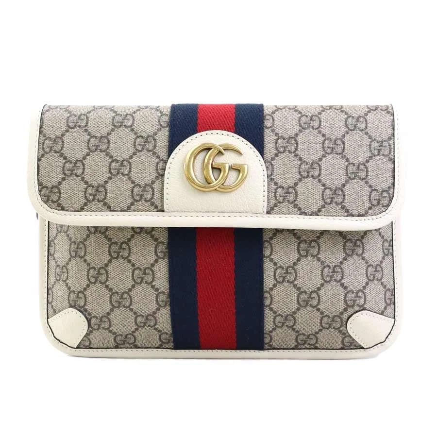GUCCI GG MARMONT WAIST BAG BODY BAG: GUCCI GG Marmont Waist Bag Body Bag Brand: GUCCI Type/Style: Waist bag Material: PVC x Leather Color: Off WhitexBrown Size: Size [inch] W:9.4inx H:6.5in Size [cm] W:24cmx H:16.5cm Accessories: Non
