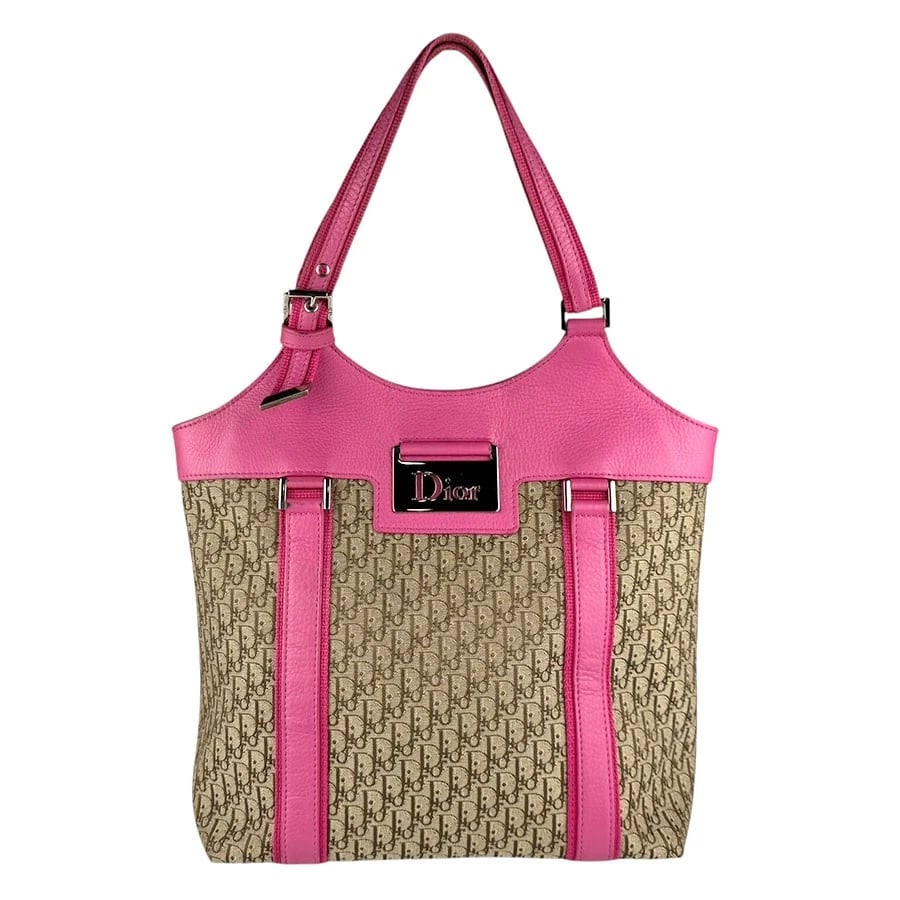 CHRISTIAN DIOR HANDBAG BROWN/PPINK CANVAS: Christian Dior Handbag Brown/Ppink Canvas Brand: Christian Dior Type/Style: Handbag Material: Canvas/Leather Color: Brown / Pink Size: Size [inch] W:10.2inx H:10.2inx D:4.3in Handle Length:13.0in