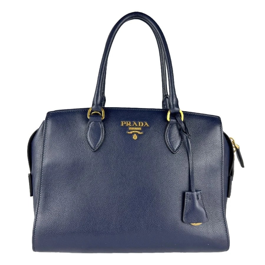 PRADA HANDBAG SHOULDER BAG NAVY LEATHER: PRADA Handbag Shoulder Bag Navy Leather Brand: PRADA Type/Style: Handbag Material: Leather Color: Navy Size: Size [inch] W:11.4inx H:9.1inx D:5.1in Handle Length:15.7in Size [cm] W:29cmx H:23cmx D:13c