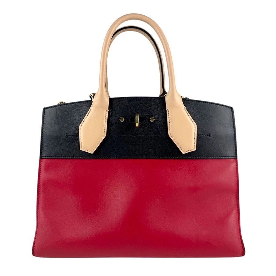 LOUIS VUITTON CITY STEAMER MM HANDBAG SHOULDER BAG: LOUIS VUITTON City Steamer MM Handbag Shoulder Bag Brand: LOUIS VUITTON Type/Style: Handbag Material: Leather Color: Red X Black X Beige Size: Size [inch] W:12.2inx H:9.4inx D:6.3in Handle Length:12.6