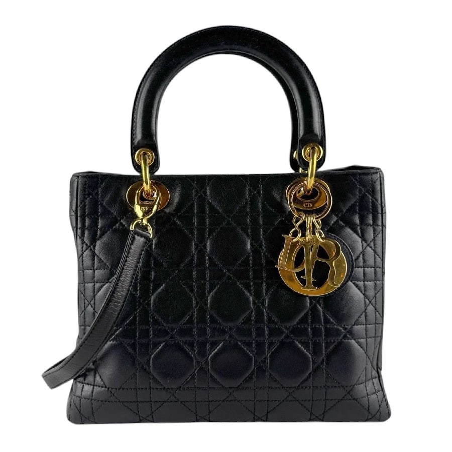 CHRISTIAN DIOR HANDBAG SHOULDER BAG: Christian Dior Handbag Shoulder Bag Brand: Christian Dior Type/Style: Handbag Material: Lambskin Color: Black Size: Size [inch] W:10.2inx H:7.9inx D:4.3in Handle Length:14.2in Size [cm] W:26cmx