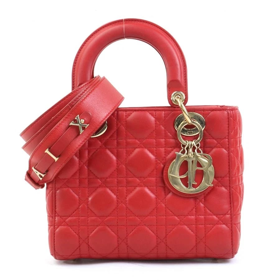 CHRISTIAN DIOR HANDBAG SHOULDER BAG: Christian Dior Handbag Shoulder Bag Brand: Christian Dior Type/Style: Handbag Material: Lambskin Color: Red Size: Size [inch] (Bottom)W:7.7inx H:6.5inx D:3.1in Handle Length:9.1in Size [cm]