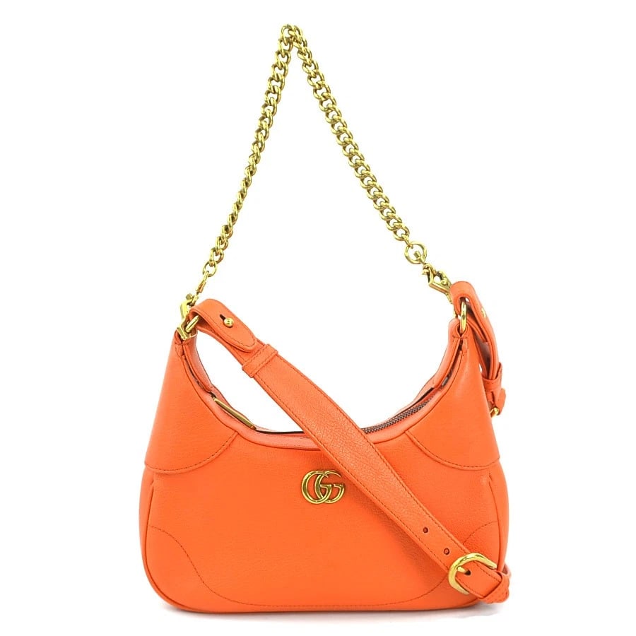 GUCCI GG MARMONT 2-WAY BAG CROSSBODY SHOULDER BAG: GUCCI GG Marmont 2-Way Bag Crossbody Shoulder Bag Brand: GUCCI Type/Style: 2 Way bag Material: Leather Color: Orange Size: Size [inch] (Max)W:9.8inx H:4.9inx D:2.4in Handle drop:11.4in Size [cm] (Max)