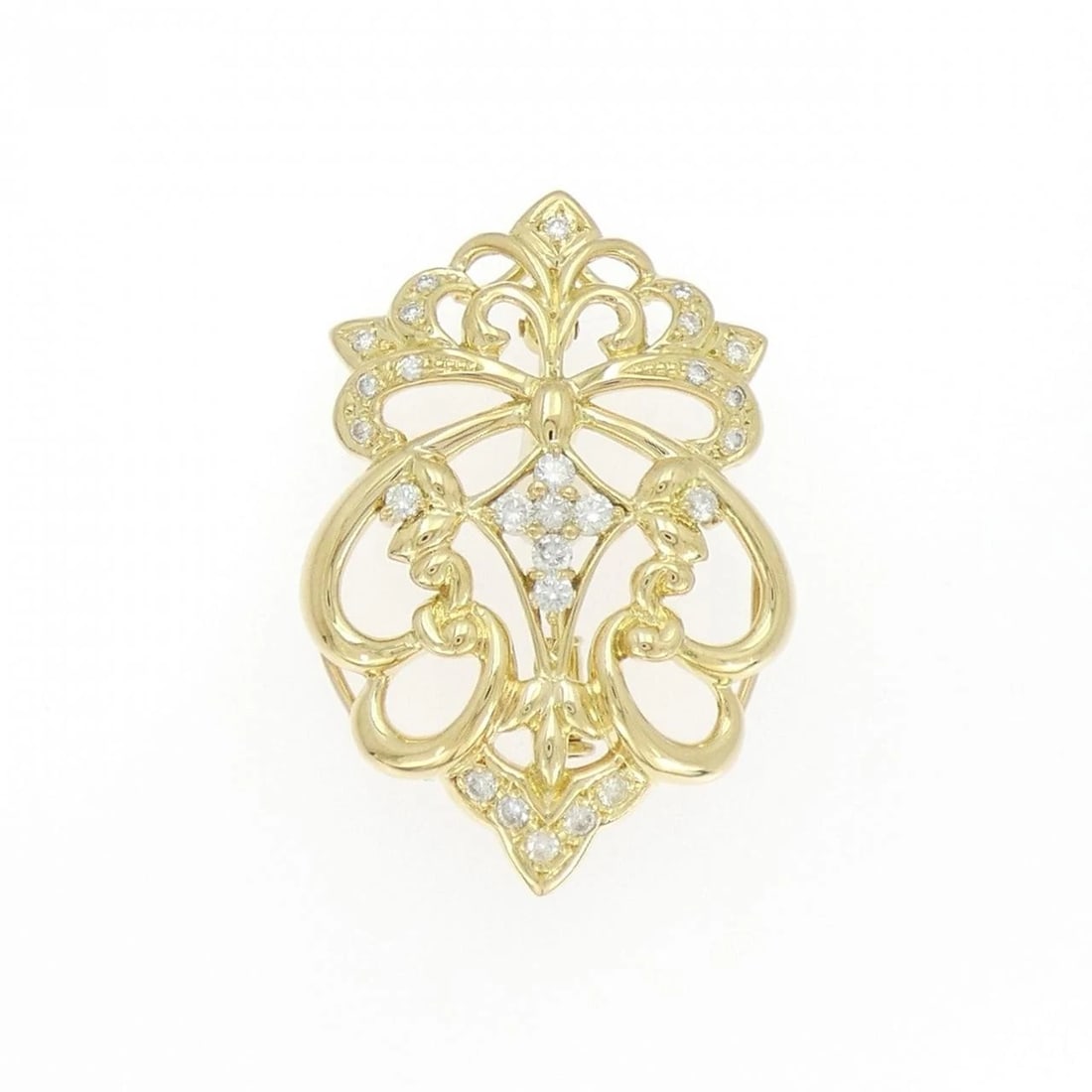 K18YG DIAMOND BROOCH: K18YG Diamond Brooch Brand: Unbranded Type/Style: Diamond Pendant/Brooch Material: K18YG, Main Stone/Creation NATURAL Color: YELLOW GOLD Size: Actual Size Approx. length x width: 37.4mm x 26.1mm