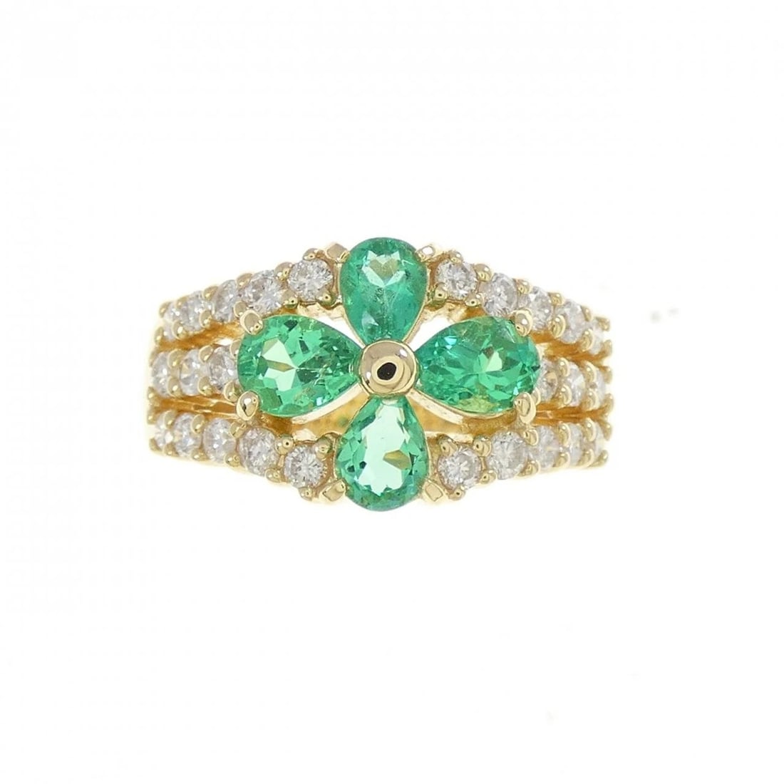 K18YG FLOWER EMERALD RING - 2