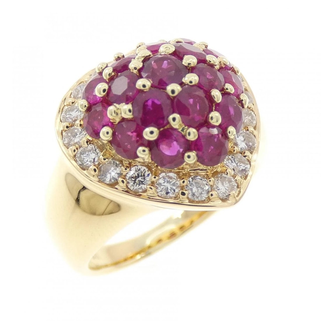 K18YG HEART RUBY RING: K18YG Heart Ruby Ring Brand: Unbranded Type/Style: Ruby Ring Material: 18K Yellow Gold, Main Stone/Creation RubySecondary Stone Diamond Color: Yellow Gold Size: US 4 1/2 Accessories: None