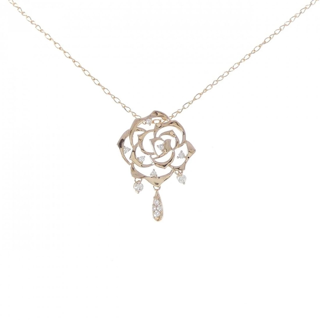 K18PG ROSE DIAMOND NECKLACE: K18PG Rose Diamond Necklace Brand: Unbranded Type/Style: Diamond Necklace Material: 18k Pink Gold, Main Stone/Creation Natural Color: Pink Gold Size: Actual Size Pendant length approx. x width