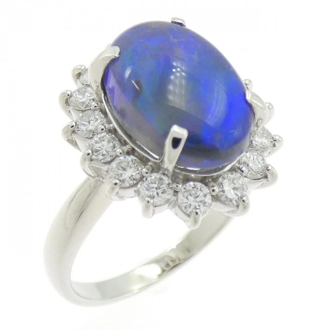 PT900 BLACK OPAL RING: PT900 Black Opal Ring Brand: Unbranded Type/Style: Black Opal Ring Material: Platinum900, Main Stone/Creation Black Opal Secondary Stone Diamond Color: Platinum Size: US 6 Accessories: None