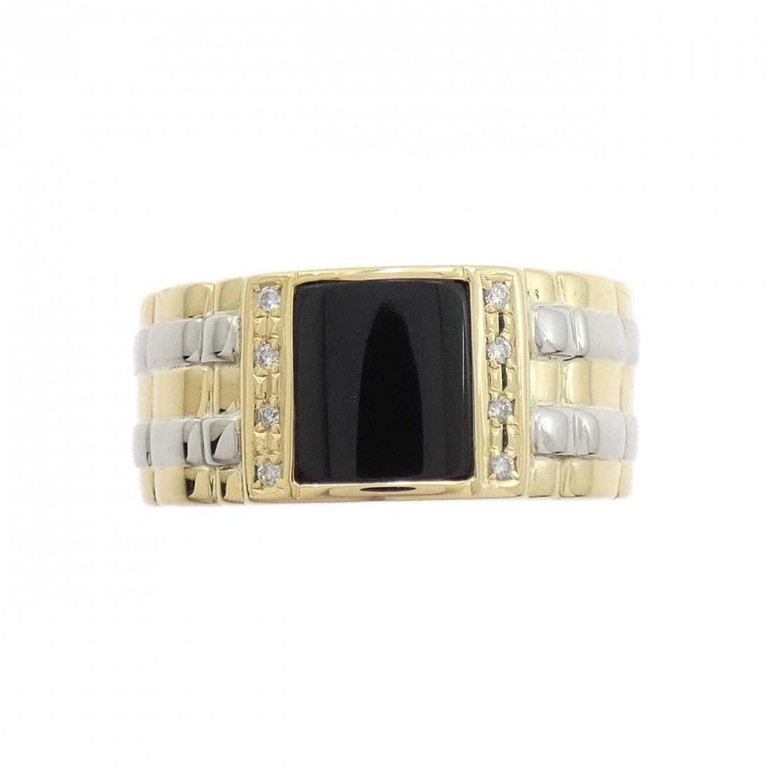K18YG/PT900 ONYX RING: K18YG/PT900 Onyx Ring Brand: Unbranded Type/Style: Onyx Ring Material: K18YG/PT900, Main Stone/Creation ONYX Secondary Stone Diamond Color: YG,PT Size: US 10 1/2 Accessories: None Accessories Notice: