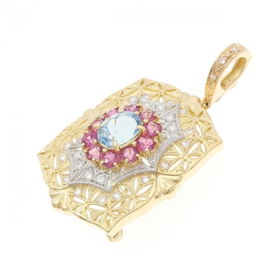 K18YG/PT900 COLOR STONE PENDANT: K18YG/PT900 Color Stone Pendant Brand: Unbranded Type/Style: Aquamarine Pendant/Brooch Material: K18YG/PT900, Main Stone/Creation AQUAMARINE Color: YG,PT Size: Actual Size Approx. height x width: