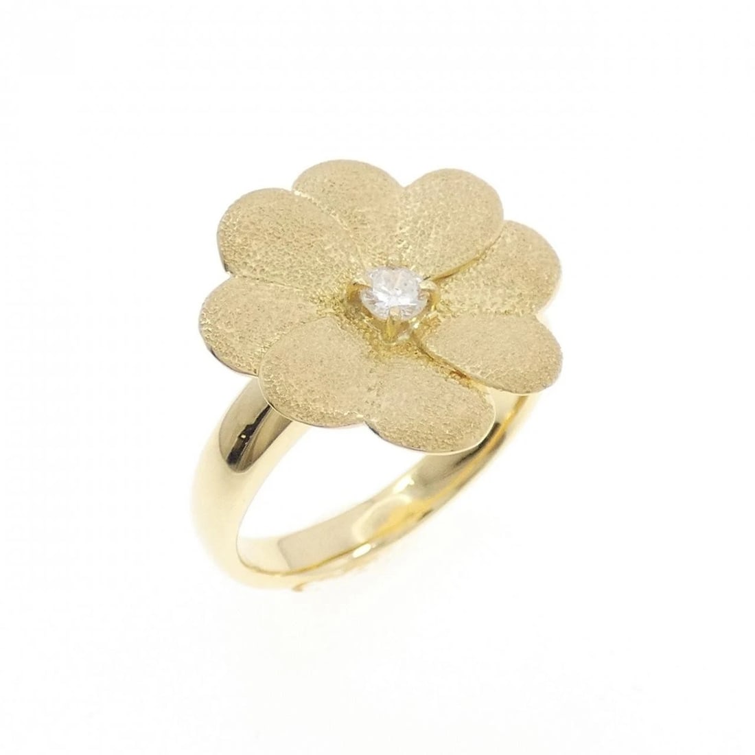 K18YG FLOWER DIAMOND RING: K18YG Flower Diamond Ring Brand: Unbranded Type/Style: Diamond Ring Material: K18YG, Main Stone/Creation Natural Color: Yellow gold Size: US 5 3/4 Accessories: None Accessories Notice: Whe