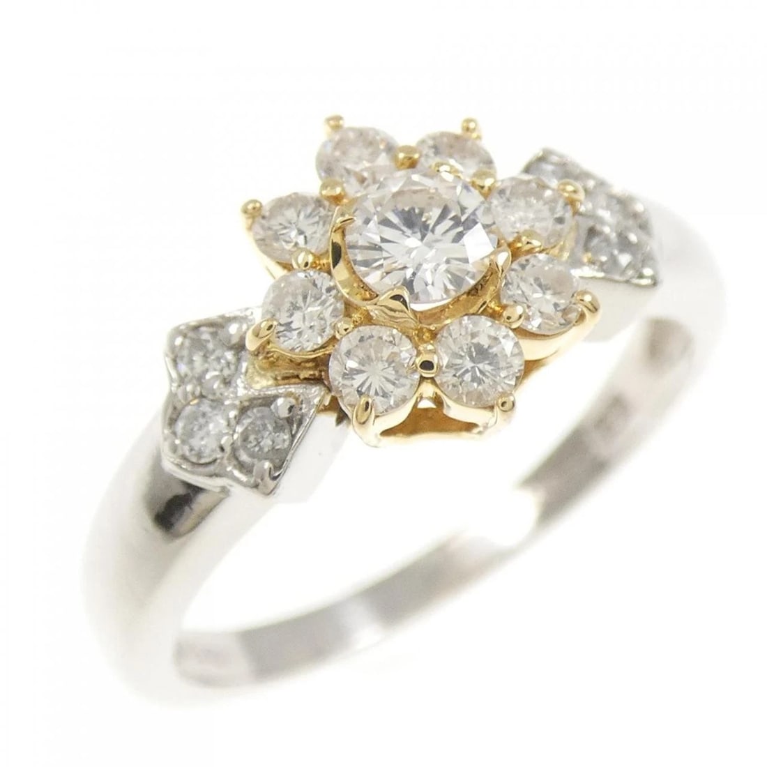 PT900/K18YG DIAMOND RING: PT900/K18YG Diamond Ring Brand: Unbranded Type/Style: Diamond Ring Material: PT900/K18YG, Main Stone/Creation Natural Color: Silver,Pg Size: US 6 1/4 Accessories: None Accessories Notice: When