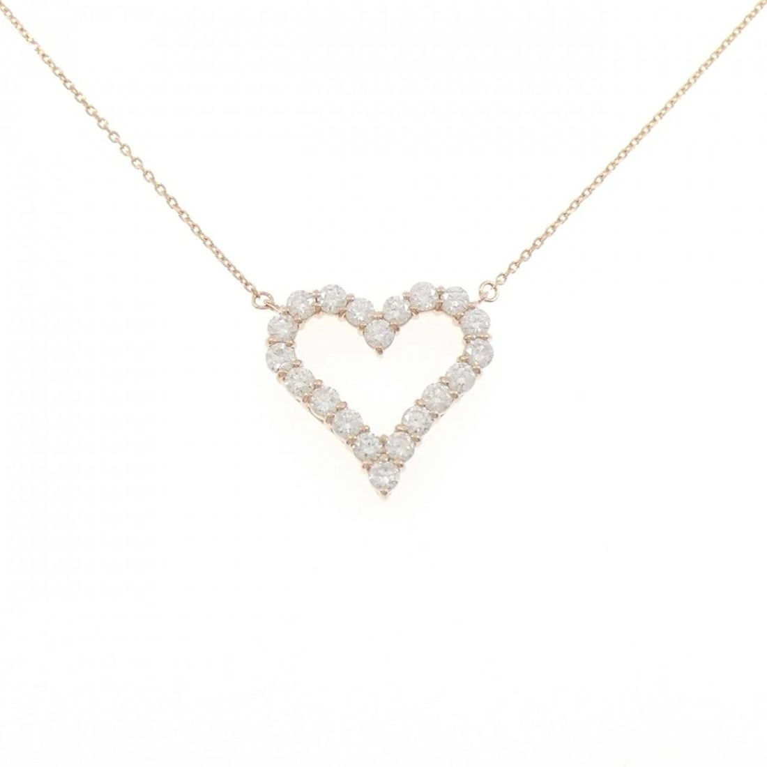 K18PG HEART DIAMOND NECKLACE: K18PG Heart Diamond Necklace Brand: Unbranded Type/Style: Diamond Necklace Material: K18PG, Main Stone/Creation Natural Color: Pink Gold Size: 43cmActual Size Pendant length approx. x width approx.: 2
