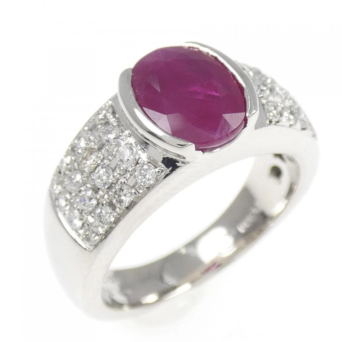 PT RUBY RING: PT Ruby Ring Brand: Unbranded Type/Style: Ruby ring Material: Platinum, Main Stone/Creation RubySecondary Stone Diamond Color: Platinum Size: US 5 1/4 Accessories: None Accessories Notice: