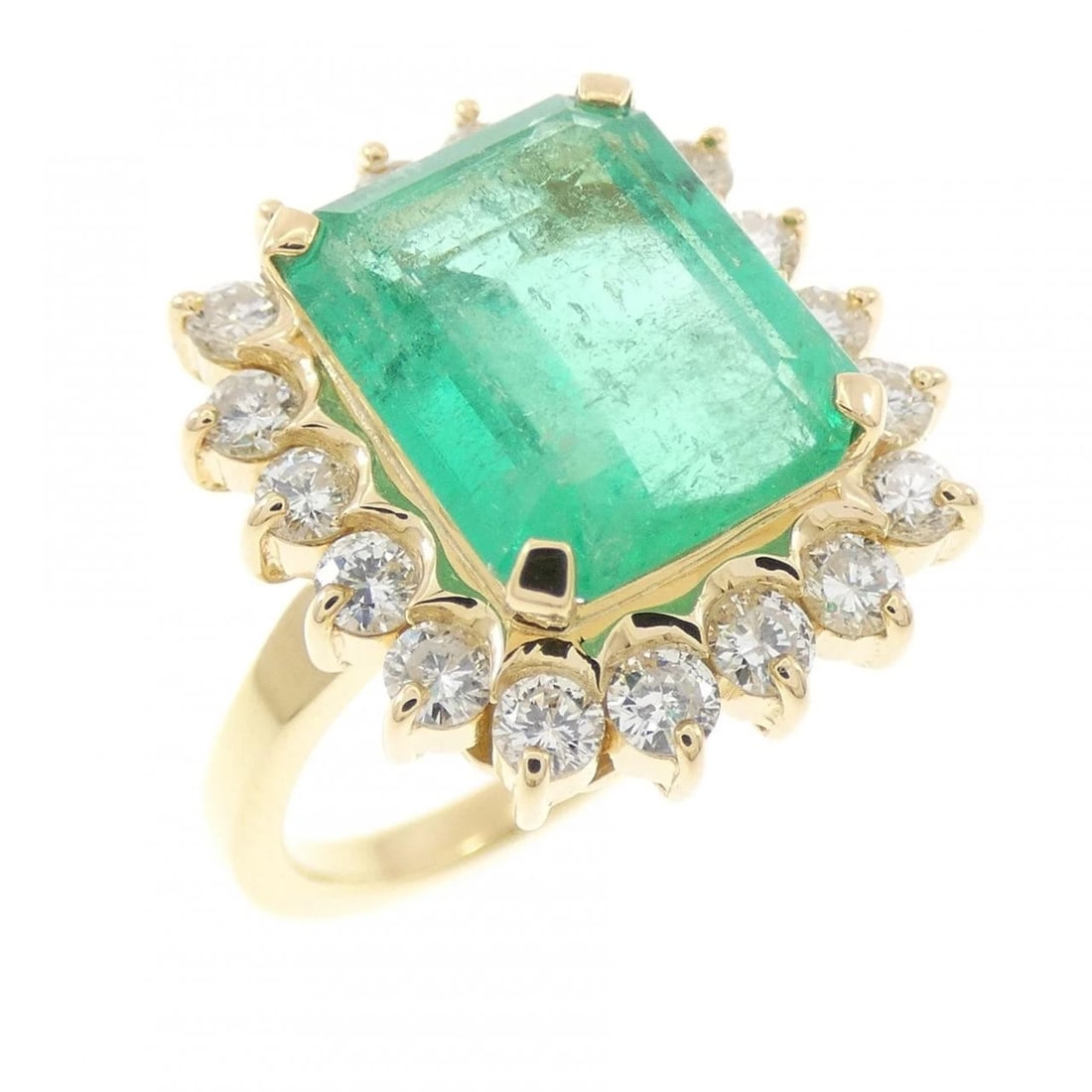K18YG EMERALD RING: K18YG Emerald Ring Brand: Unbranded Type/Style: Emerald Ring Material: K18YG, Main Stone/Creation EmeraldSecondary Stone Diamond Color: Yellow gold Size: US 6 Accessories: None Accessories Notice: