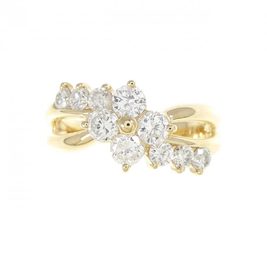 K18YG FLOWER DIAMOND RING: K18YG Flower Diamond Ring Brand: Unbranded Type/Style: Diamond Ring Material: 18K Yellow Gold, Main Stone/Creation Natural Color: Yellow Gold Size: US 4 1/2 Accessories: None Accessories Notice: When