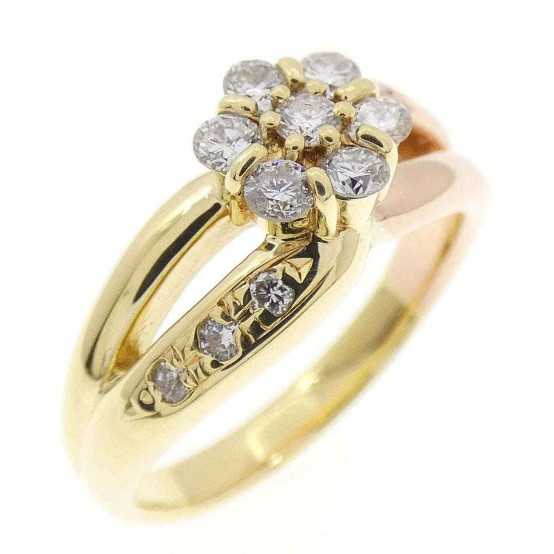 K18YG/K18PG FLOWER DIAMOND RING: K18YG/K18PG Flower Diamond Ring Brand: Unbranded Type/Style: Diamond Ring Material: K18YG/K18PG, Main Stone/Creation Natural Color: YG,PG Size: US 5 1/2 Accessories: None Accessories Notice: When