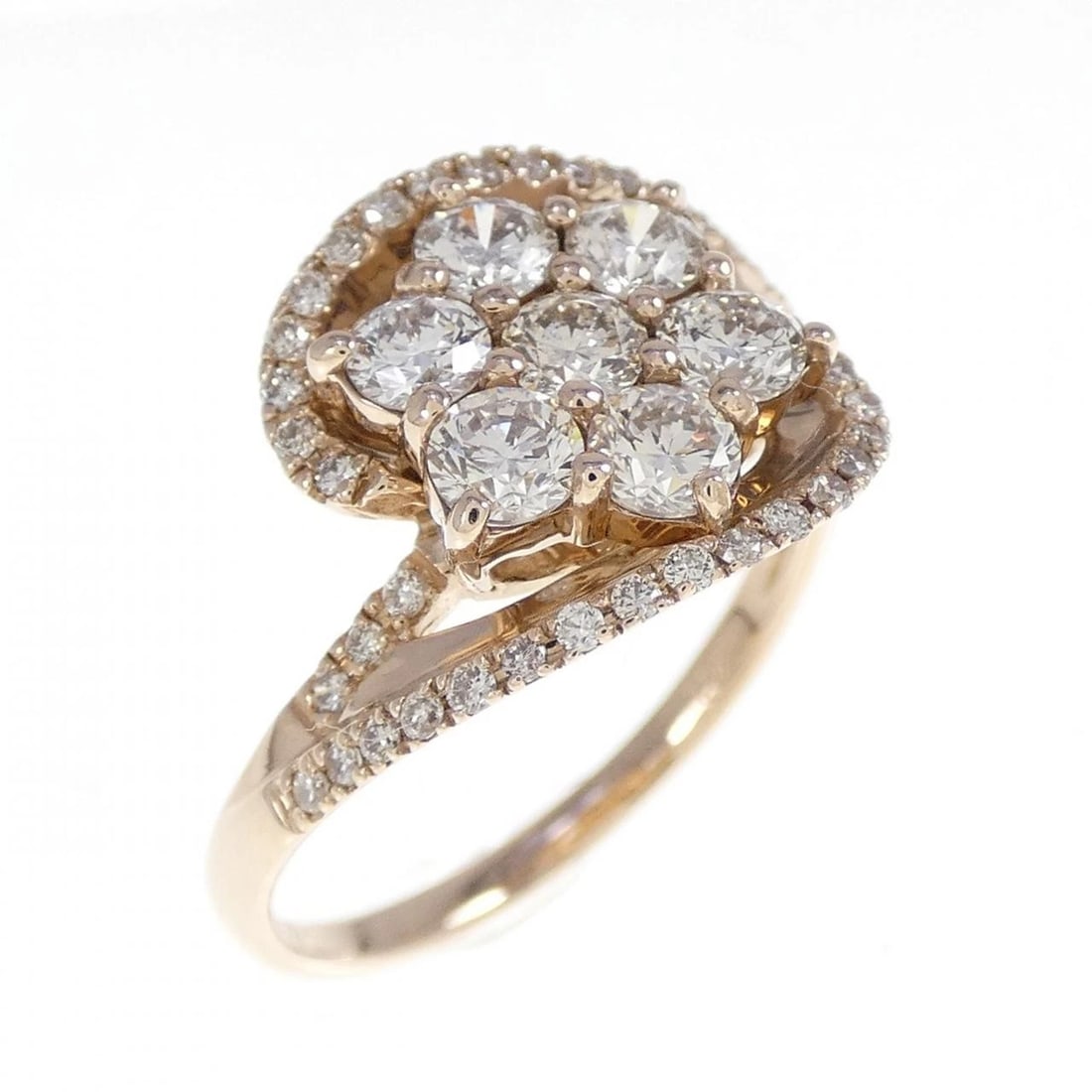 K18PG FLOWER DIAMOND RING: K18PG Flower Diamond Ring Brand: Unbranded Type/Style: Diamond Ring Material: 18k Pink Gold, Main Stone/Creation Natural Color: Pink Gold Size: US 7 Accessories: None Accessories Notice: W