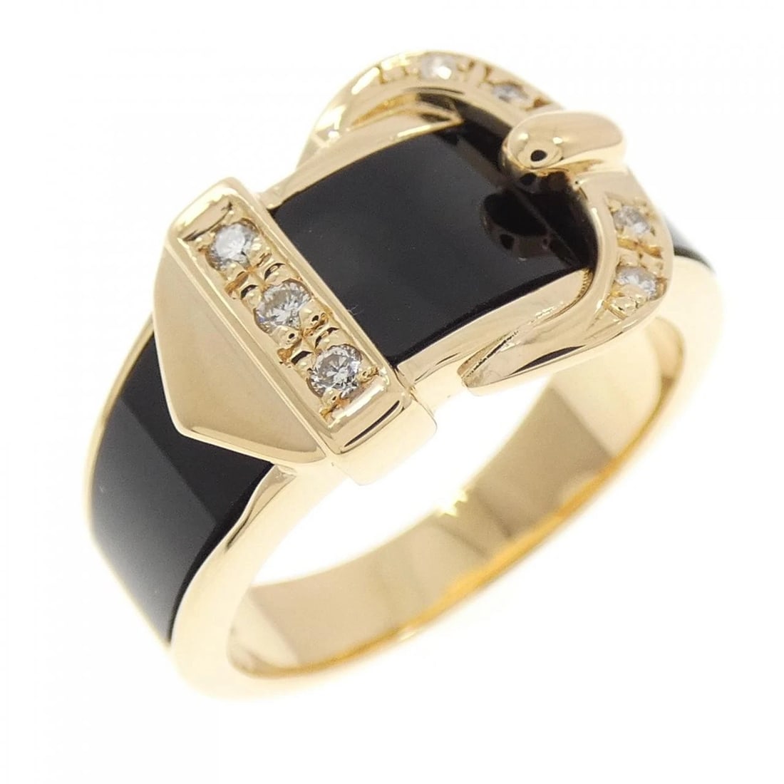 K18YG ONYX RING: K18YG Onyx Ring Brand: Unbranded Type/Style: Onyx Ring Material: 18K Yellow Gold, Main Stone/Creation Onyx Secondary Stone diamond Color: Yellow Gold Size: US 6 1/4 Accessories: None Acces