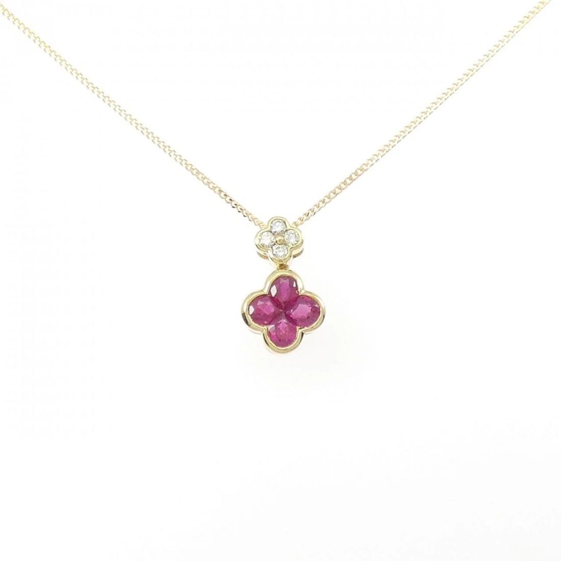 K18YG RUBY NECKLACE: K18YG Ruby Necklace Brand: Unbranded Type/Style: Ruby Necklace Material: 18K Yellow Gold, Main Stone/Creation RubySecondary Stone Diamond Color: Yellow Gold Size: Actual Size Pendant length approx. x