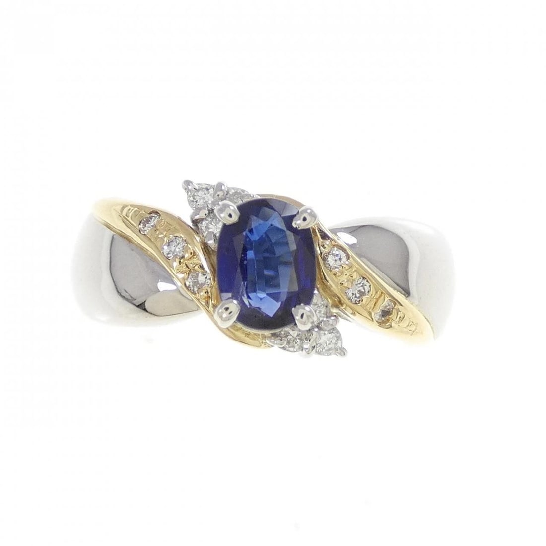 PT900/K18YG SAPPHIRE RING: PT900/K18YG Sapphire Ring Brand: Unbranded Type/Style: Sapphire Ring Material: Platinum90018K Yellow Gold, Main Stone/Creation Sapphire Secondary Stone Diamond Color: Yellow GoldPlatinum Size: US 6