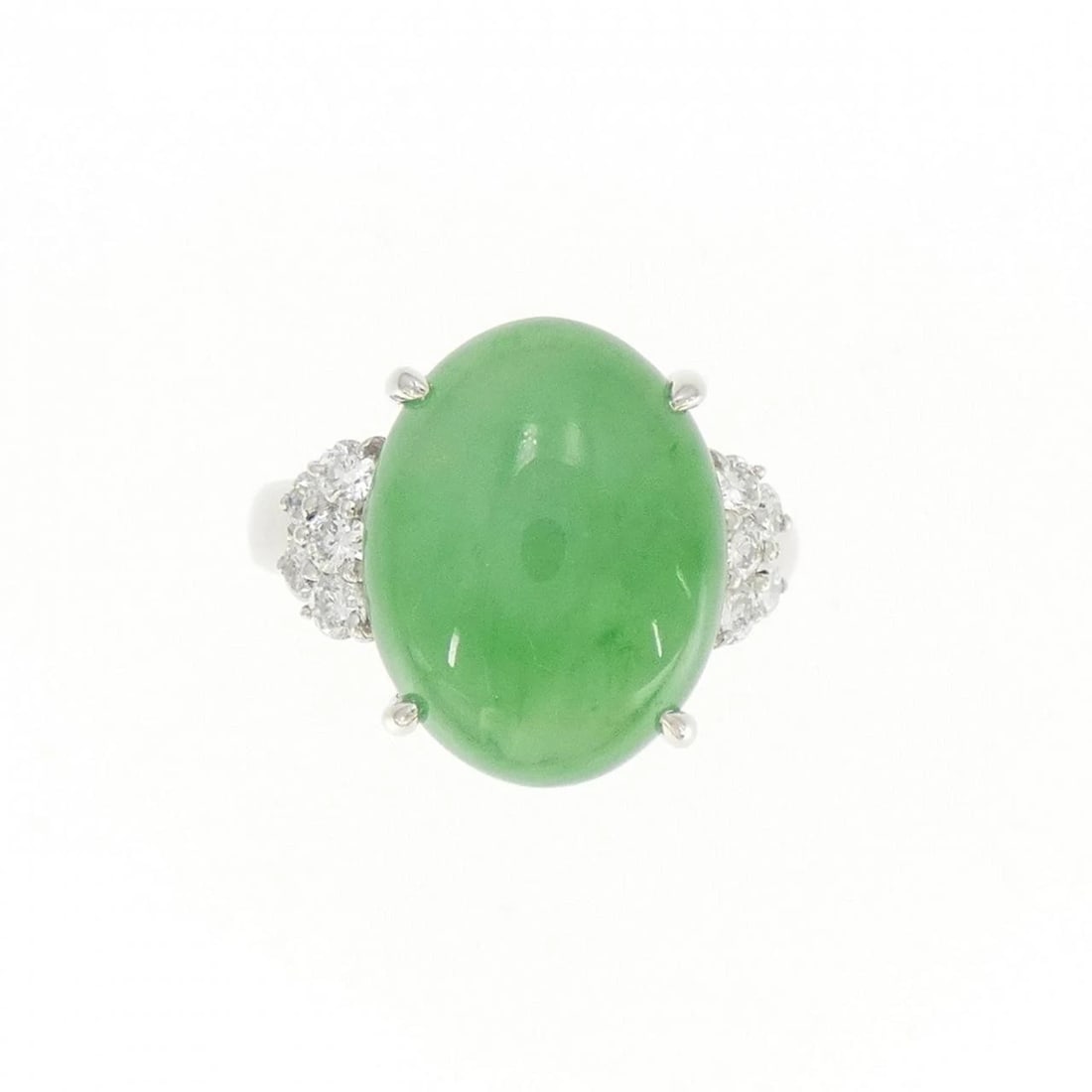 PT900 JADE RING: PT900 Jade Ring Brand: Unbranded Type/Style: Jade Ring Material: PT900, Main Stone/Creation Jade Secondary Stone Diamond Color: Silver Size: US 6 1/2 Accessories: None Accessories Notice: When