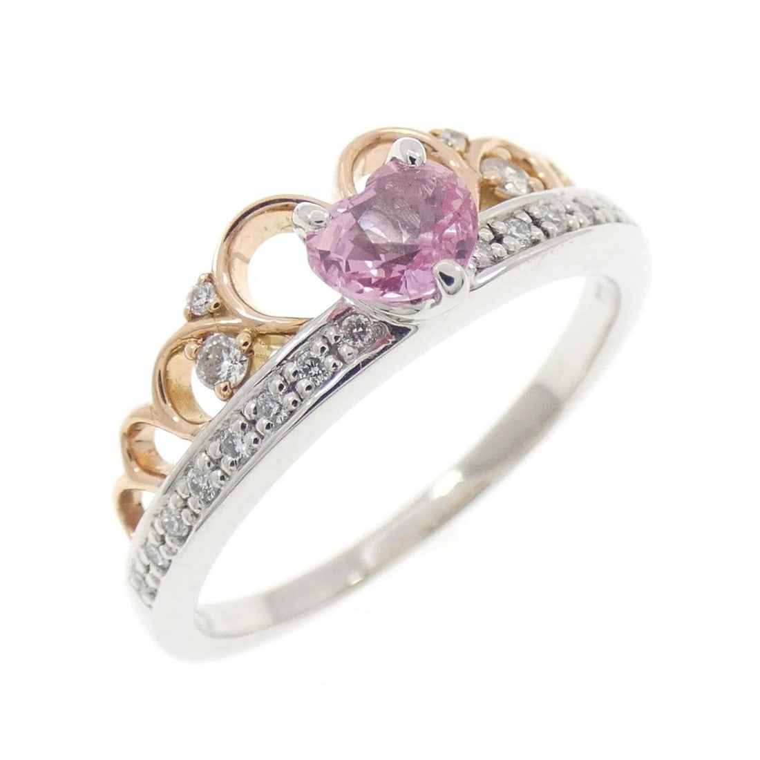 PT950/K18PG HEART SAPPHIRE RING: PT950/K18PG Heart Sapphire Ring Brand: Unbranded Type/Style: Sapphire Ring Material: Platinum95018k Pink Gold, Main Stone/Creation Sapphire Secondary Stone Diamond Color: Pink GoldPlatinum Size: US 5