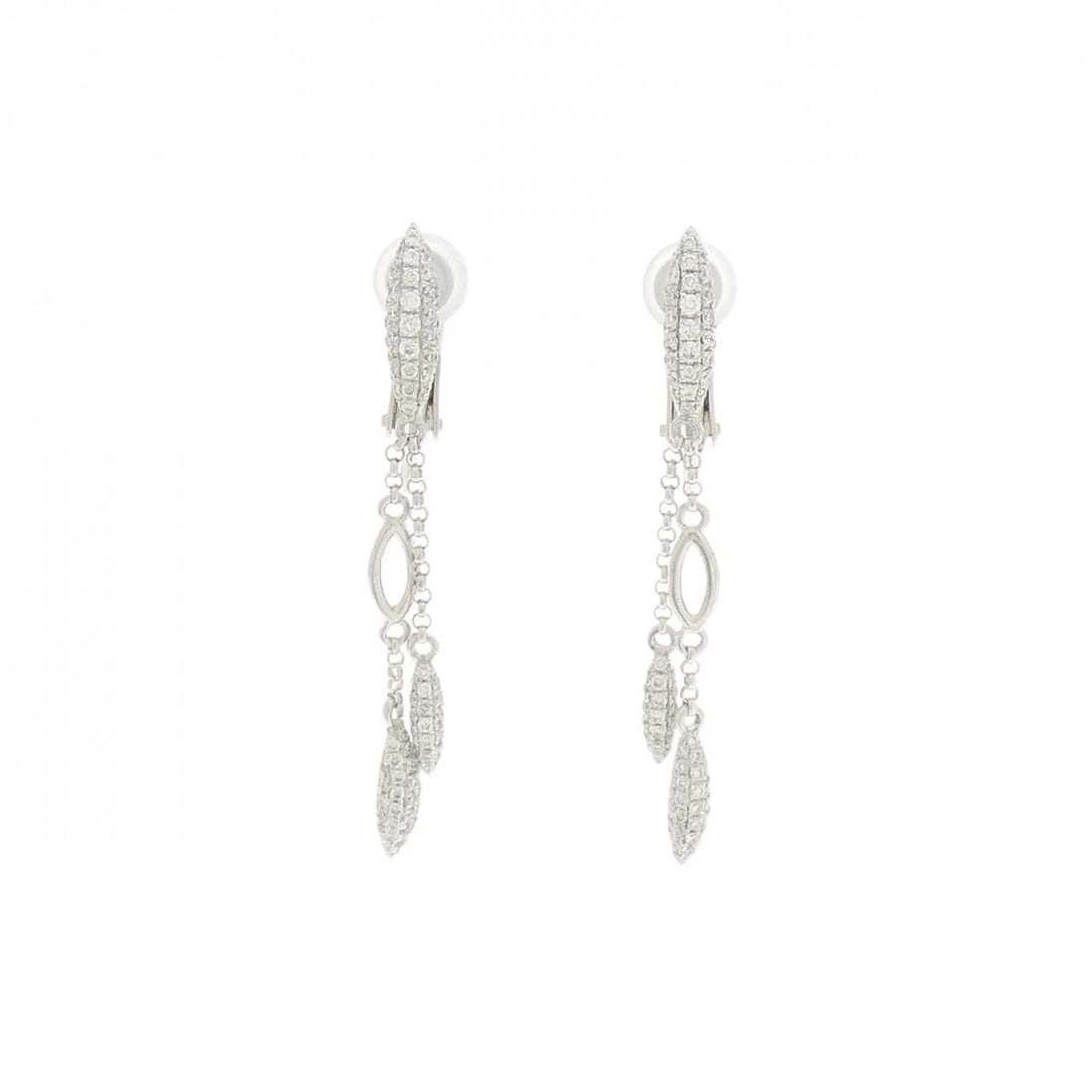 K18WG DIAMOND EARRINGS: K18WG Diamond Earrings Brand: Unbranded Type/Style: Diamond Pierce/Earring Material: K18WG, Main Stone/Creation Natural Color: White Gold Size: Actual Size Approx. length x width: 37.9mm x 4.4mm