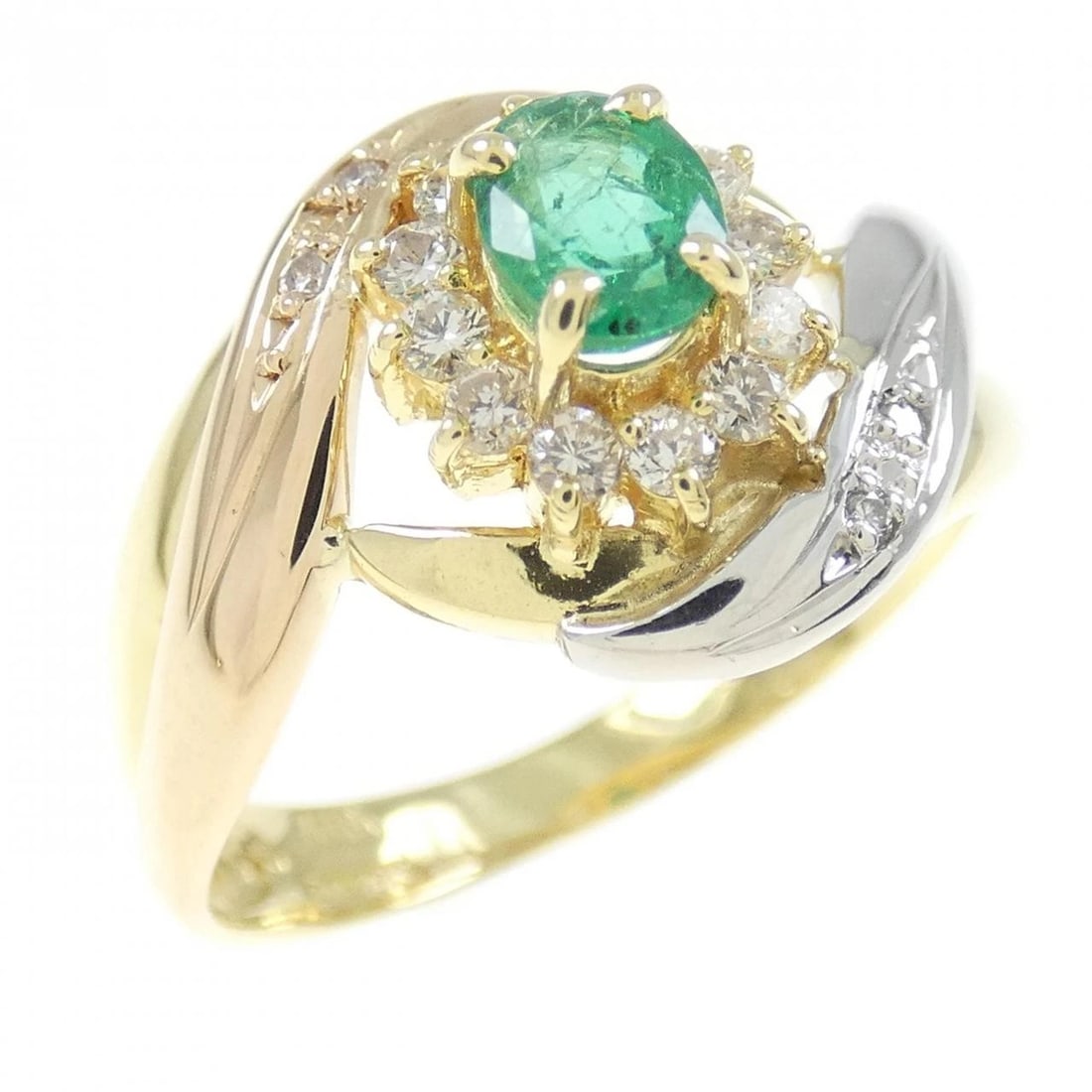 K18YG DIAMOND RING: K18YG Diamond Ring Brand: Unbranded Type/Style: Emerald Ring Material: 18K Yellow GoldPlatinum, Main Stone/Creation Emerald Secondary Stone Diamond Color: Yellow GoldPlatinum Size: US 6 1/4