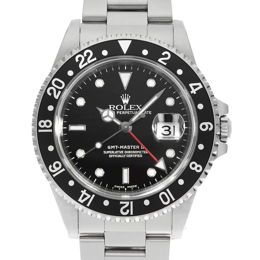 ROLEX GMT MASTER BLACK BEZEL WATCH: ROLEX GMT Master Black Bezel Watch Brand: ROLEX Type/Style: Wrist watch Material: Case Material Stainless Steel Belt Material Stainless Steel Color: Dial Color Black Size: Case:W40mm Circumference of