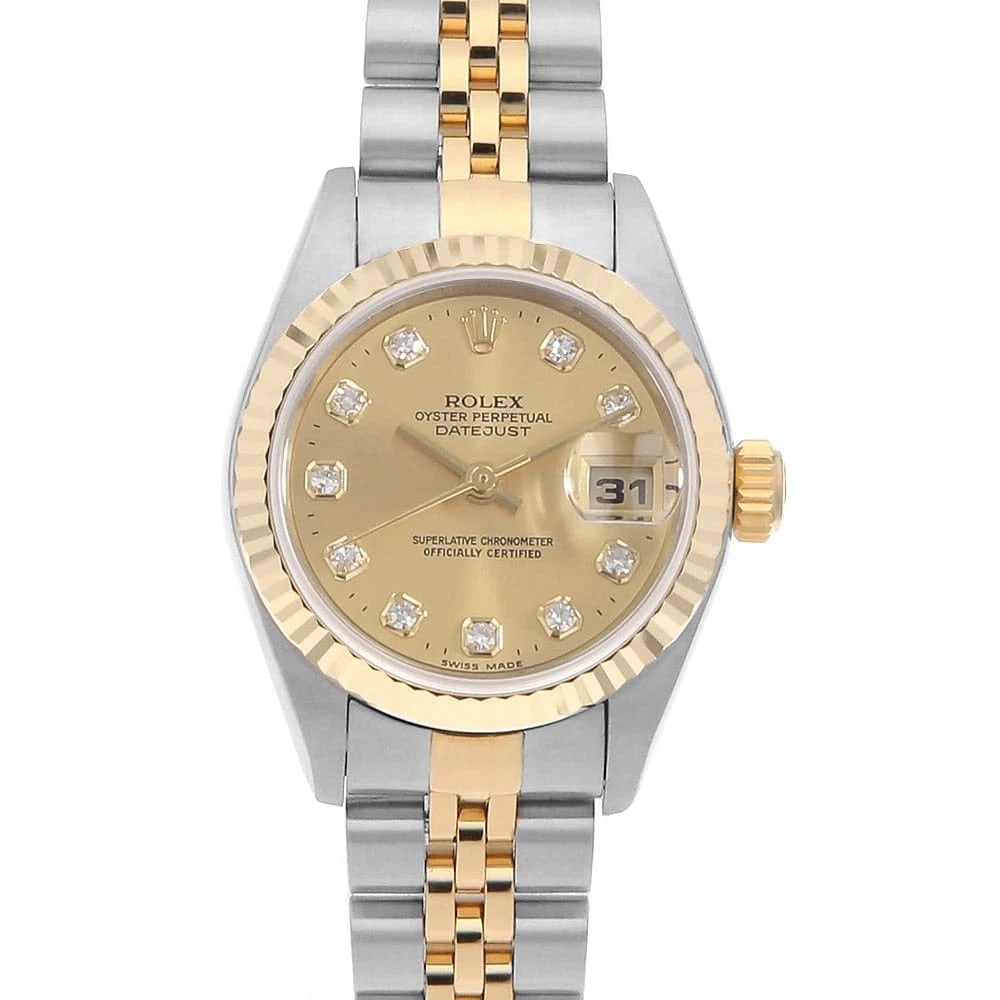 ROLEX DATEJUST DIAMOND CHAMPAGNE WATCH: ROLEX Datejust Diamond Champagne Watch Brand: ROLEX Type/Style: Wrist watch Material: Case Material Stainless Steel/Yellow Gold Belt Material Stainless Steel/Yellow Gold Color: Dial Color Champagne