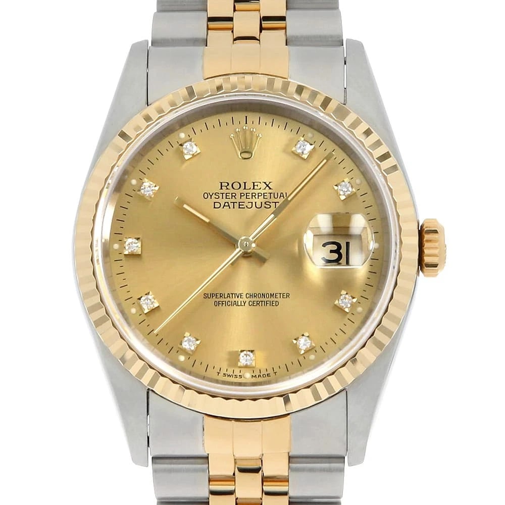 ROLEX DATEJUST DIAMOND CHAMPAGNE WATCH: ROLEX Datejust Diamond Champagne Watch Brand: ROLEX Type/Style: Wrist watch Material: Case Material Stainless Steel/Yellow Gold Belt Material Stainless Steel/Yellow Gold Color: Dial Color Champagne