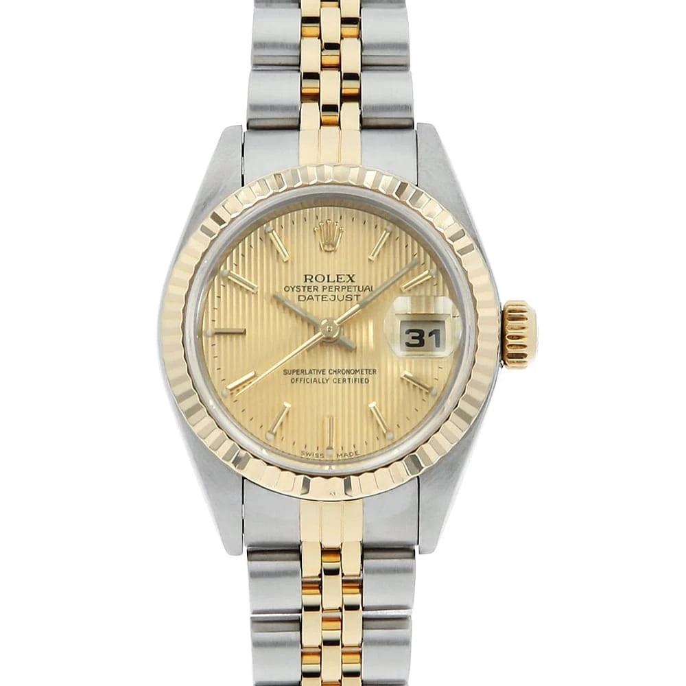 ROLEX DATEJUST CHAMPAGNE TAPESTRY WATCH: ROLEX Datejust Champagne Tapestry Watch Brand: ROLEX Type/Style: Wrist watch Material: Case Material Stainless Steel/Yellow Gold Belt Material Stainless Steel/Yellow Gold Color: Dial Color Champagne