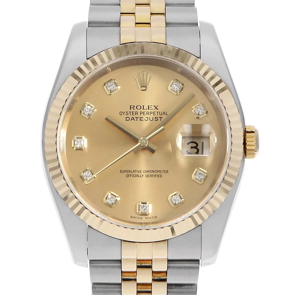 ROLEX DATEJUST DIAMOND CHAMPAGNE WATCH: ROLEX Datejust Diamond Champagne Watch Brand: ROLEX Type/Style: Wrist watch Material: Case Material Stainless Steel/Yellow Gold Belt Material Stainless Steel/Yellow Gold Color: Dial Color Champagne Go