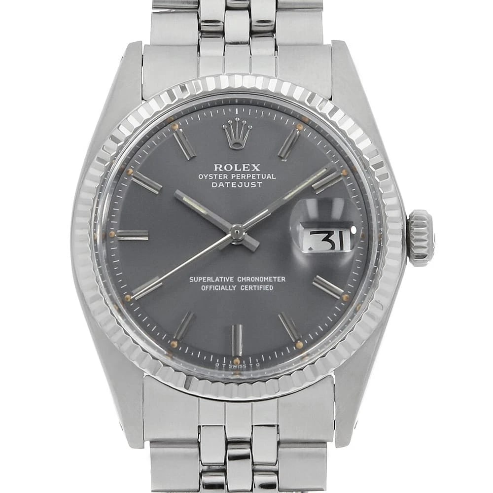 ROLEX DATEJUST GRAY TRITIUM WATCH: ROLEX Datejust gray Tritium Watch Brand: ROLEX Type/Style: Wrist watch Material: Case Material Stainless Steel/White gold Belt Material Stainless Steel Color: Dial Color Gray Size: Case:W36mm Circumfe