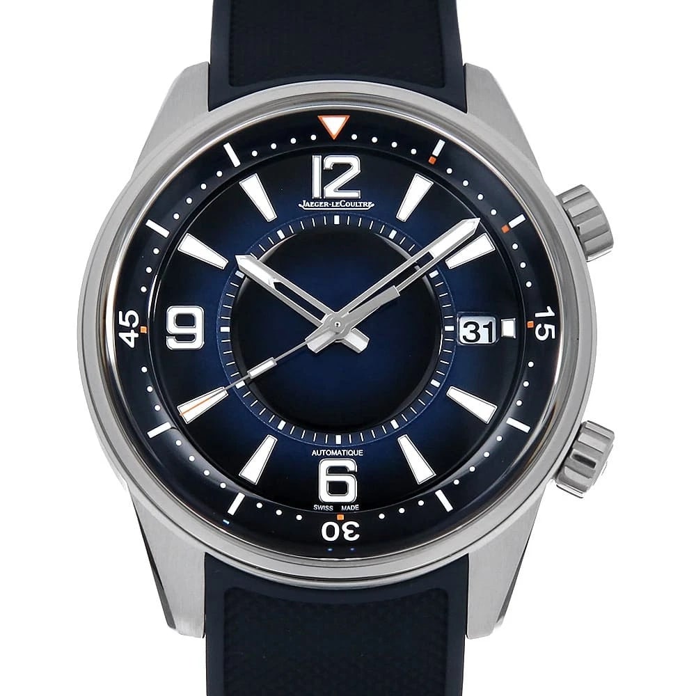 JAEGERLECOULTRE POLARIS DATE WATCH: JaegerLeCoultre Polaris Date Watch Brand: JaegerLeCoultre Type/Style: Wrist watch Material: Case Material Stainless Steel Belt Material rubber Color: Dial Color Blue Size: Case:W42mm Accessories: