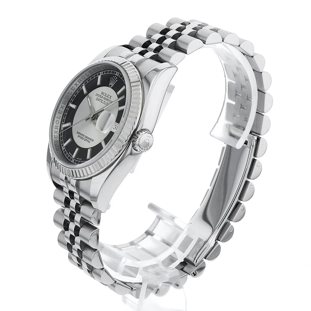 ROLEX DATEJUST BLACK SILVER WATCH - 2