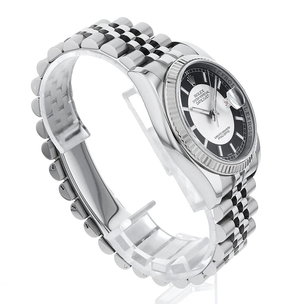 ROLEX DATEJUST BLACK SILVER WATCH - 3