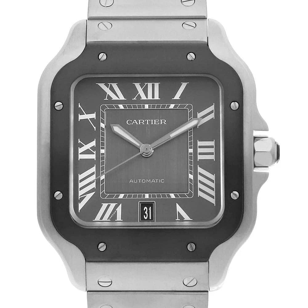CARTIER SANTOS WATCH: Cartier Santos Watch Brand: Cartier Type/Style: Wrist watch Material: Case Material Stainless Steel Belt Material Stainless Steel Color: Dial Color Gray Size: Case:W39.8mm x H39.8mm Circumference of