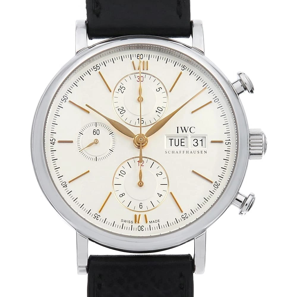 IWC PORT FINO CHRONOGRAPH WATCH: IWC Port Fino Chronograph Watch Brand: IWC Type/Style: Wrist watch Material: Case Material Stainless Steel Belt Material Calfskin Color: Dial Color Silver Size: Case:W42mm Accessories: None