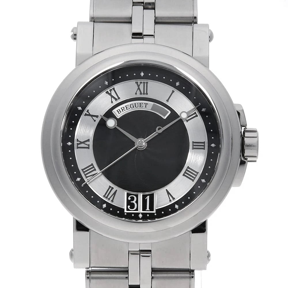 BREGUET MARINE DATE WATCH: Breguet Marine date Watch Brand: Breguet Type/Style: Wrist watch Material: Case Material Stainless Steel Belt Material Stainless Steel Color: Dial Color Black Size: Case:W39mm Circumference of