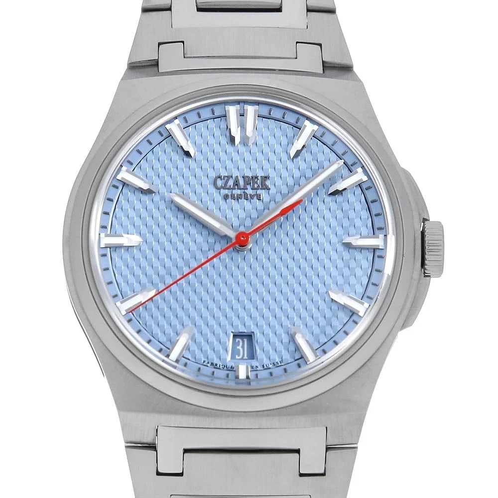CZAPEK GLACIER BLUE WATCH: CZAPEK Glacier Blue Watch Brand: CZAPEK Type/Style: Wrist watch Material: Case Material Stainless Steel Belt Material Stainless Steel Color: Dial Color Blue Size: Case:W40mm Circumference of