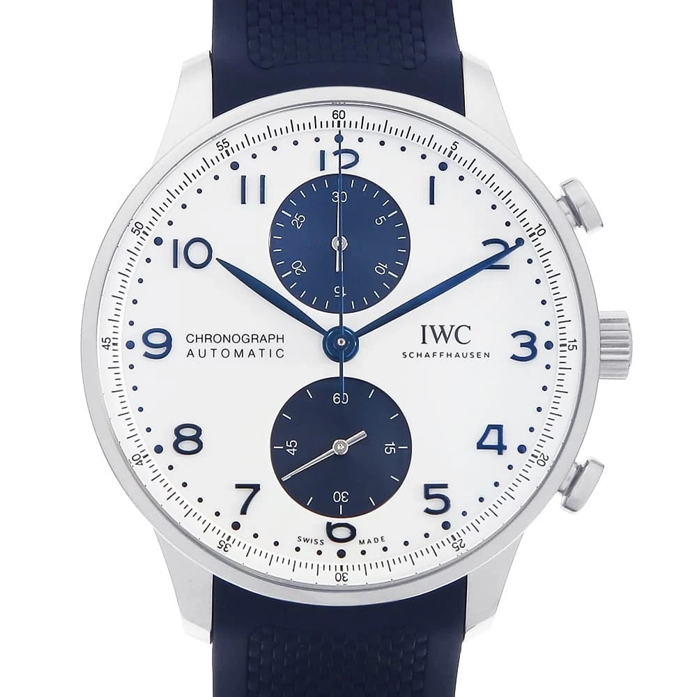 IWC PORTUGUESE CHRONOGRAPH WATCH: IWC Portuguese Chronograph Watch Brand: IWC Type/Style: Wrist watch Material: Case Material Stainless Steel Belt Material rubber Color: Dial Color White Size: Case:W41mm Accessories: None Accessories