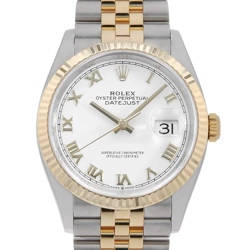 ROLEX DATEJUST WHITE WATCH: ROLEX DATEJUST white Watch Brand: ROLEX Type/Style: Wrist watch Material: Case Material Stainless Steel/Yellow Gold Belt Material Stainless Steel/Yellow Gold Color: Dial Color White Size: Case:W36mm C