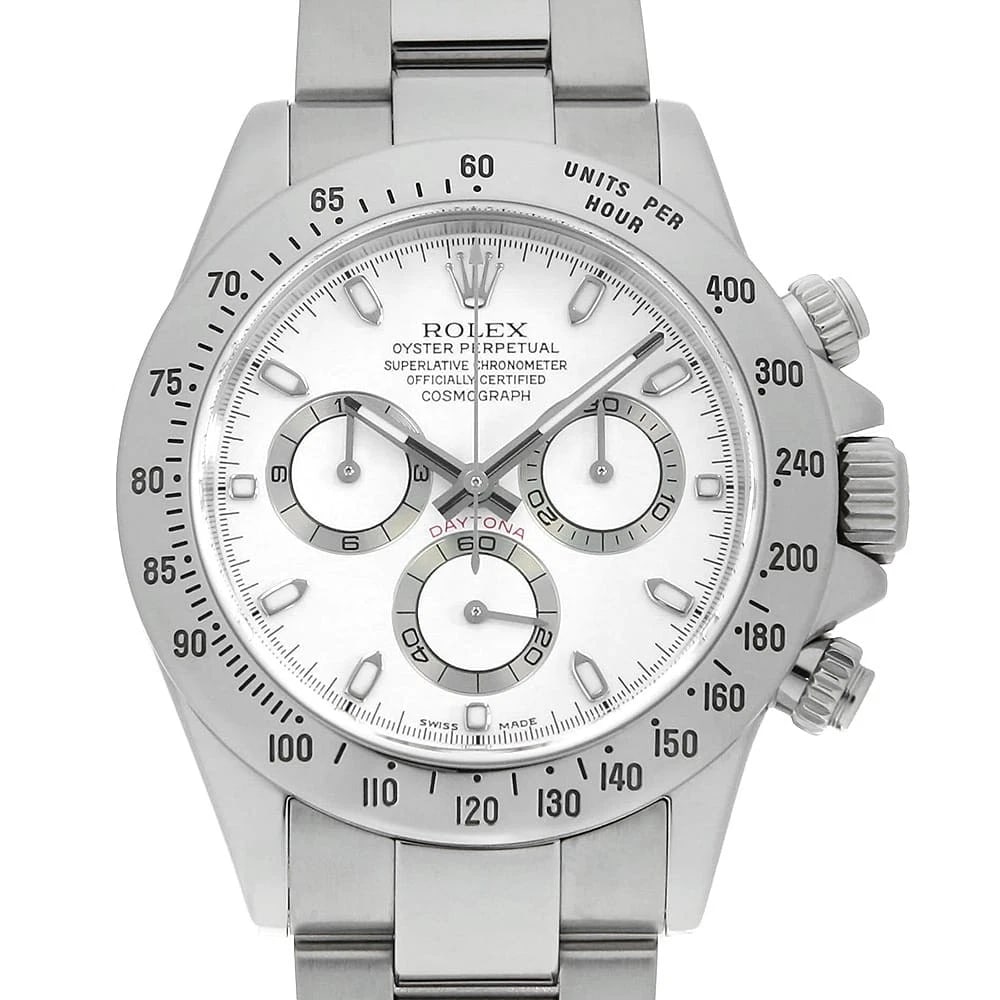 ROLEX COSMOGRAPH DAYTONA WHITE WATCH: ROLEX Cosmograph Daytona white Watch Brand: ROLEX Type/Style: Wrist watch Material: Case Material Stainless Steel Belt Material Stainless Steel Color: Dial Color White Size: Case:W40mm Circumference