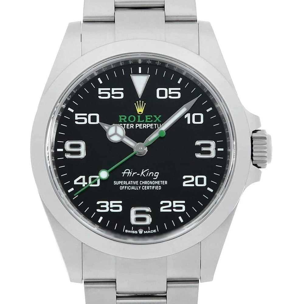 ROLEX AIR KING BLACK WATCH: ROLEX Air king black Watch Brand: ROLEX Type/Style: Wrist watch Material: Case Material Stainless Steel Belt Material Stainless Steel Color: Dial Color Black Size: Case:W40mm Circumference of