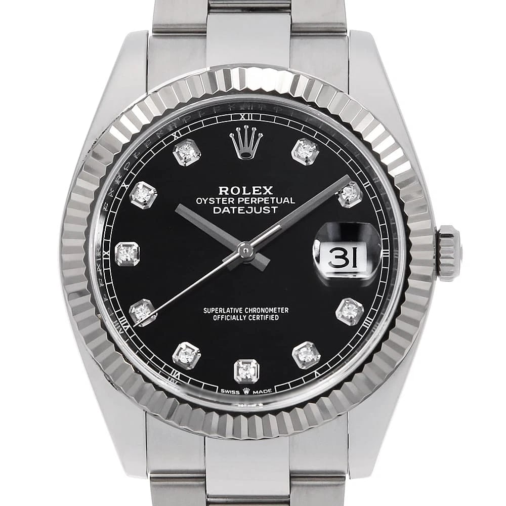 ROLEX DATEJUST DIAMOND BLACK OYSTER WATCH: ROLEX Datejust diamond black oyster Watch Brand: ROLEX Type/Style: Wrist watch Material: Case Material Stainless Steel/White gold Belt Material Stainless Steel Color: Dial Color Black Size: Case:W41mm